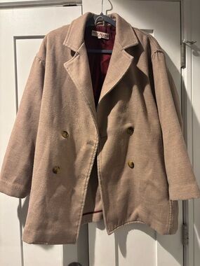 Free People Oversized Double-Breasted Tan Pea Coat